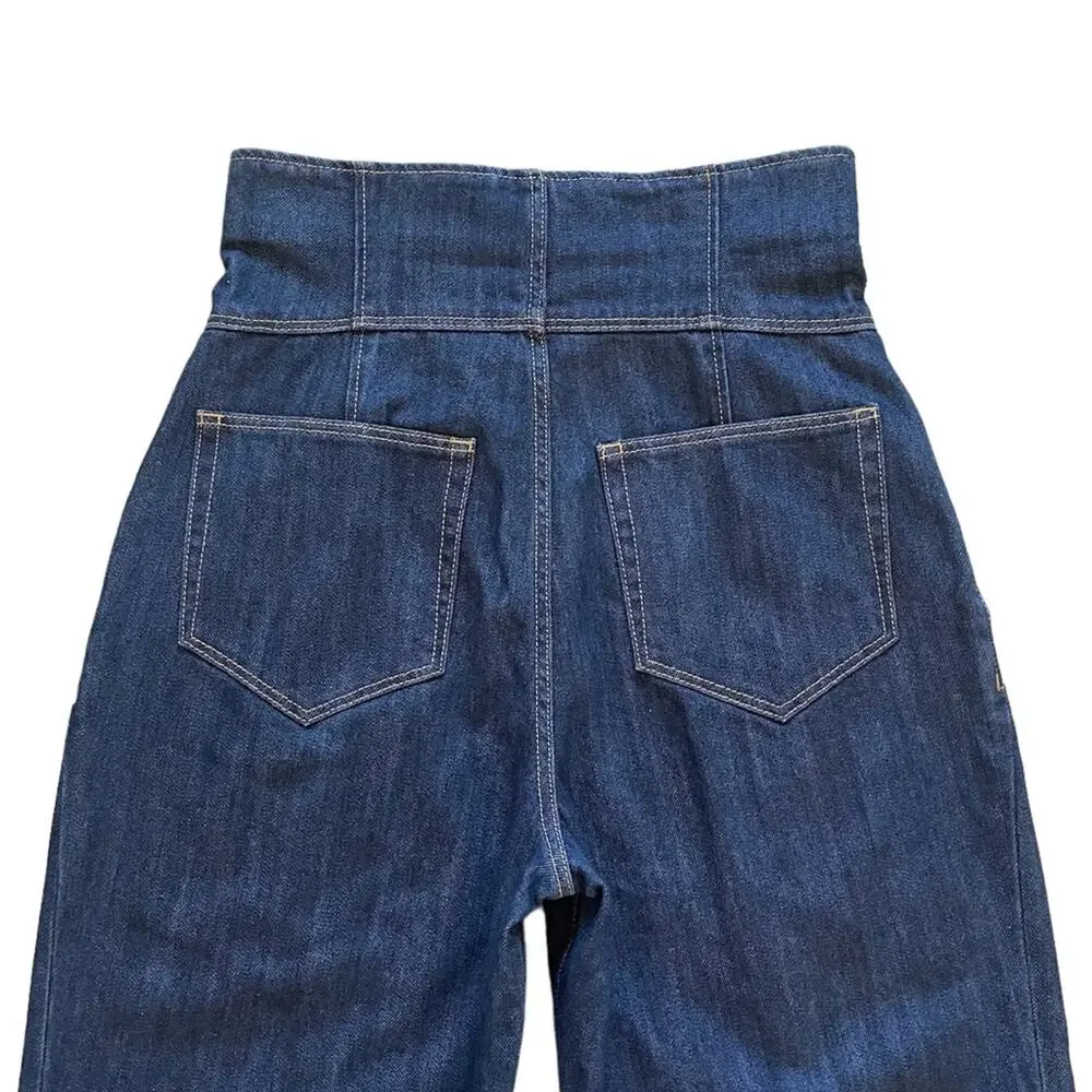 La Vie Rebecca Taylor Pleated High Rise Jeans Dark Indigo Wash 26